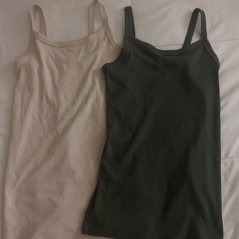 Women's Cream and Green Tank Tops